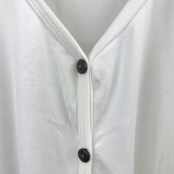 Reborn J White Button Up Tie Front Ruffle Short Sleeve Top - Picture 11 of 14